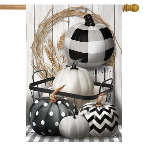 Black & White Pumpkins Fall House Flag