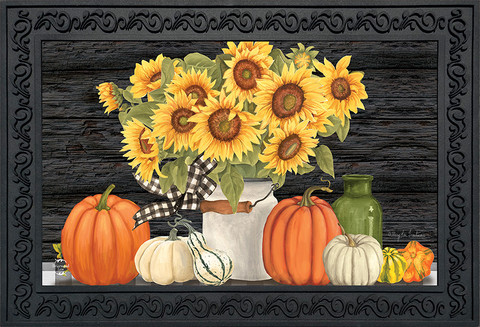 Briarwood Lane's Fall's Glory Floral Doormat with sunflowers, pumpkins, and gourds in a rustic design.