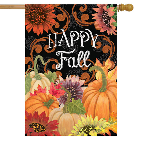 Happy Fall Chalkboard Floral House Flag