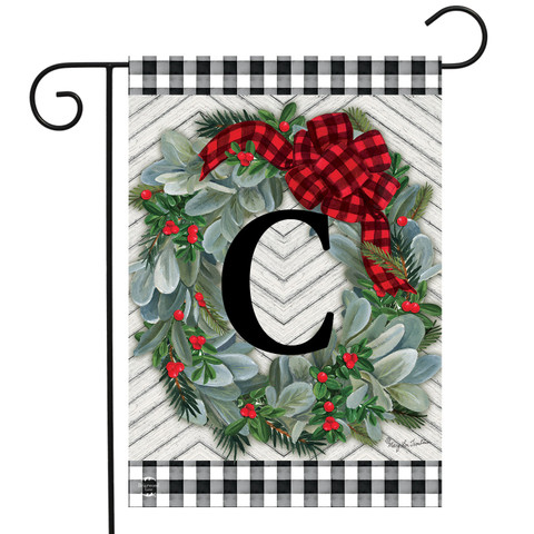 Winter Wreath Monogram Letter C Garden Flag