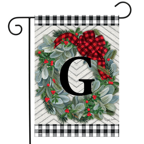 Winter Wreath Monogram Letter G Garden Flag