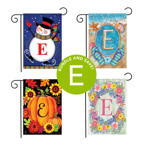 Seasonal Monogram Letter E Garden Flag (Set of 4)