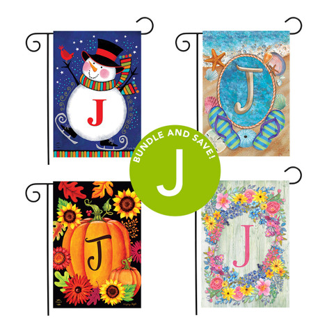 Seasonal Monogram Letter J Garden Flag (Set of 4)