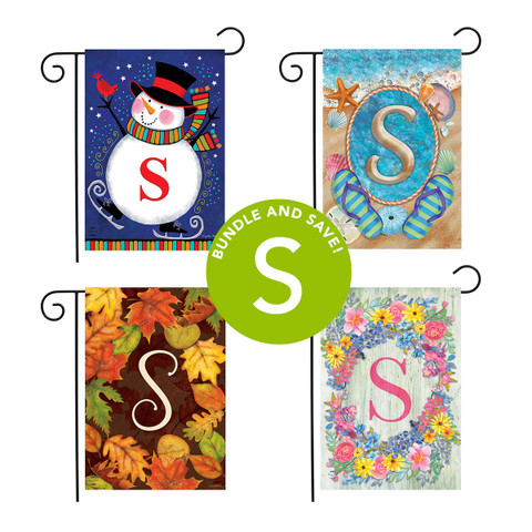 Seasonal Monogram Letter S Garden Flag (Set of 4)