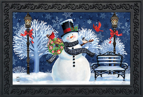 Briarwood Lane Snowman Holiday Cheer Christmas doormat with colorful winter scene and cheerful snowman decoration.