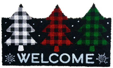 Checkered Trees Winter Natural Fiber Coir Doormat