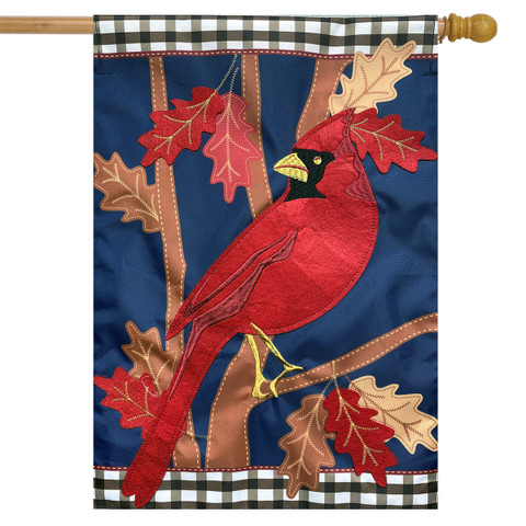 Fall Cardinal Applique House Flag