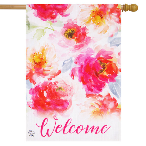 Watercolor Floral Spring Burlap House Flag