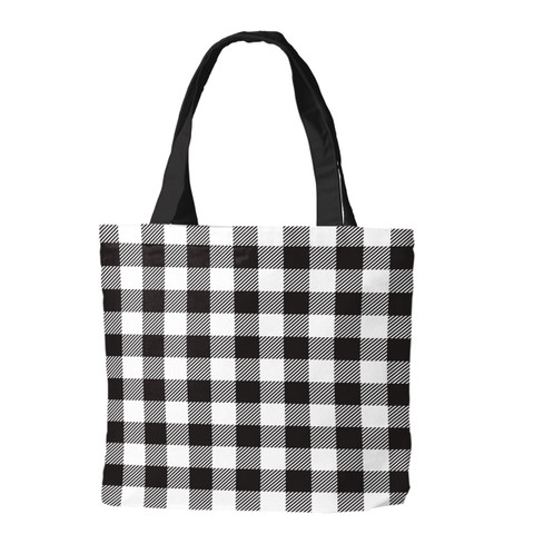 Briarwood Lane White Buffalo Check Canvas Tote Bag with black handles, a seasonal everyday canvas carry all.