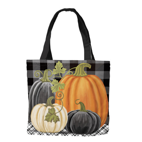 Checkered Pumpkins Fall Canvas Tote Bag