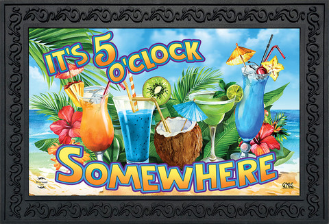 Briarwood Lane 5 O'Clock Cocktails Summer Doormat with colorful beach-themed cocktail designs and tropical pattern.