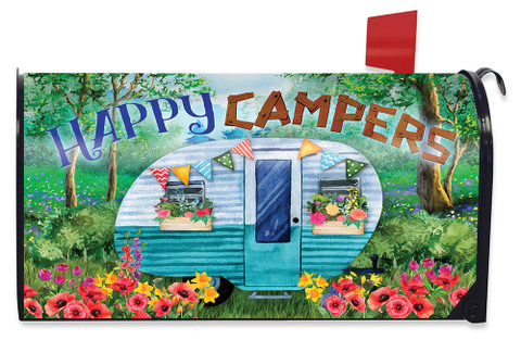 Briarwood Lane Spring Happy Campers Floral Mailbox Cover with colorful camper and flower design.
