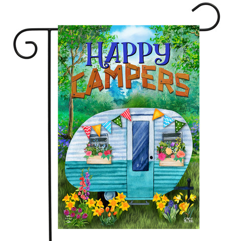 Briarwood Lane Spring Happy Campers small printed garden flag with colorful camper and bright flowers.