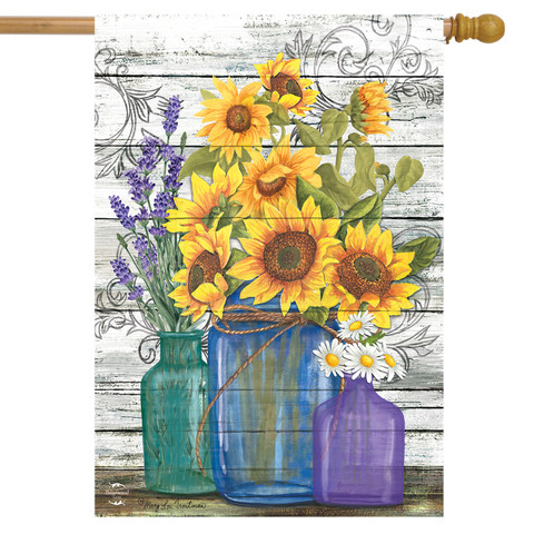 Briarwood Lane Rustic Sunflowers house flag, colorful printed decorative garden flag for spring summer porch display.
