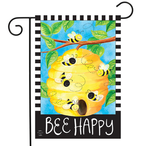 Briarwood Lane small printed garden flag with colorful bees and "Bee Happy" for spring and summer.