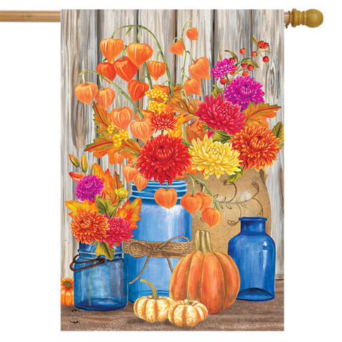 Fall Mason Jars Floral House Flag