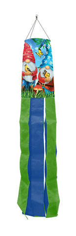 Briarwood Lane Gnome Sweet Gnome Spring Windsock with colorful butterflies, mushrooms, and gnomes hanging freely.