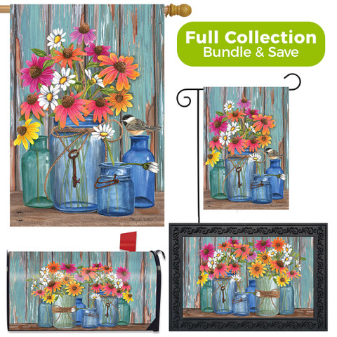 Briarwood Lane Farm Fresh Flowers Spring Design Collection garden flag, mailbox cover and doormat set indoor outdoor.