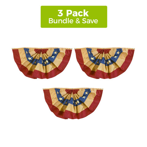 Briarwood Lane tea-dyed patriotic bunting, aged USA american flag design, set of three, 48x24 inches.