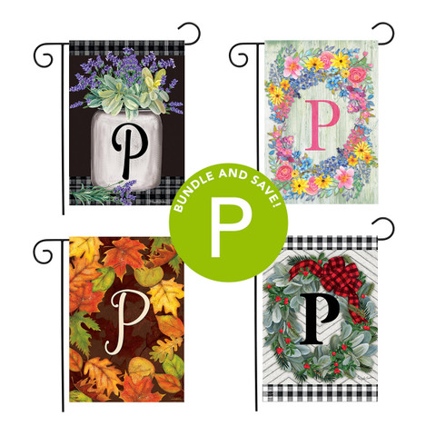 Seasons Monogram Letter P Garden Flag (Set of 4)