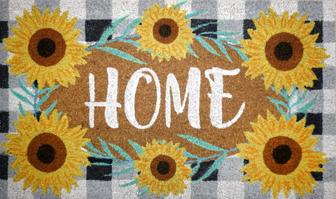 Briarwood Lane Farmhouse Home Summer Natural Fiber Coir Doormat with colorful sunflowers and "HOME" text.