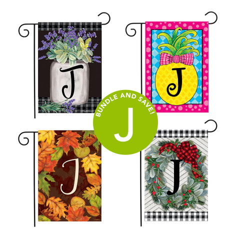 Seasons Monogram Letter J Garden Flag (Set of 4)