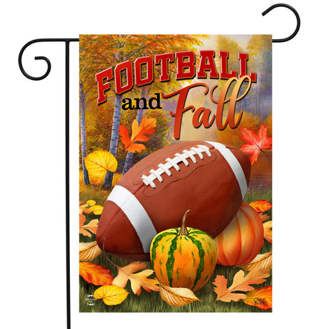 Briarwood Lane Fall And Football Garden Flag with football, pumpkins, and fall leaves design.