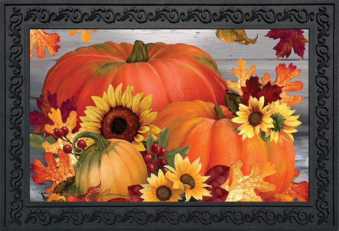 Autumn Pumpkin Trio Floral Doormat