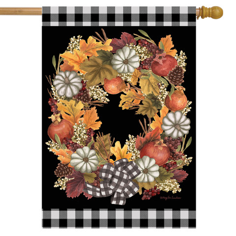 Fall Pumpkin Wreath Floral House Flag