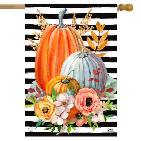 Striped Pumpkins Autumn House Flag