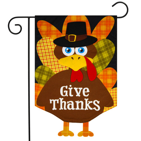 Briarwood Lane small printed Give Thanks Turkey Holiday Burlap Garden Flag for festive fall porch display.