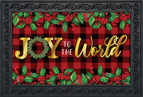 Briarwood Lane's Joy To The World Christmas doormat, a colorful, festive, printed holiday decoration for porch.