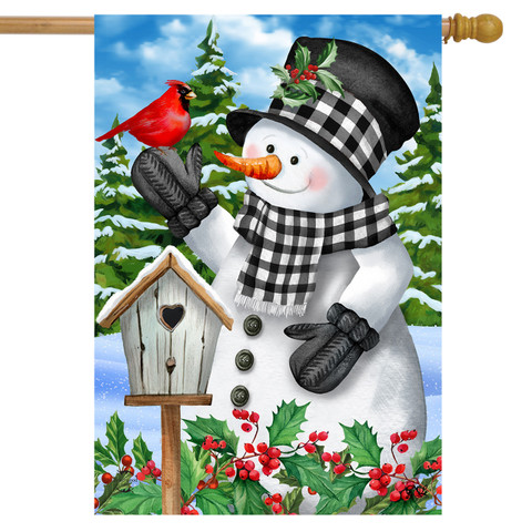 Checkered Snowman Winter House Flag