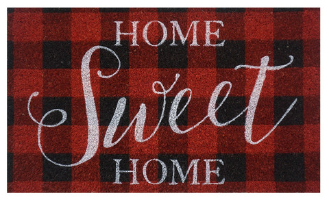 Red Checkered Home Sweet Home Natural Fiber Coir Doormat