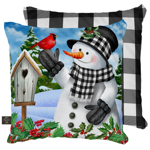 Checkered Snowman Winter Decorative Pillow