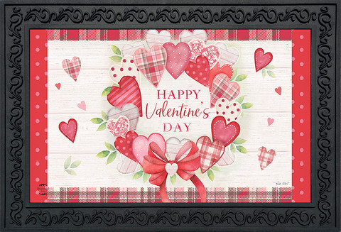 Briarwood Lane Valentine's Wreath Hearts Doormat with pink hearts and "Happy Valentine's Day" festive design.