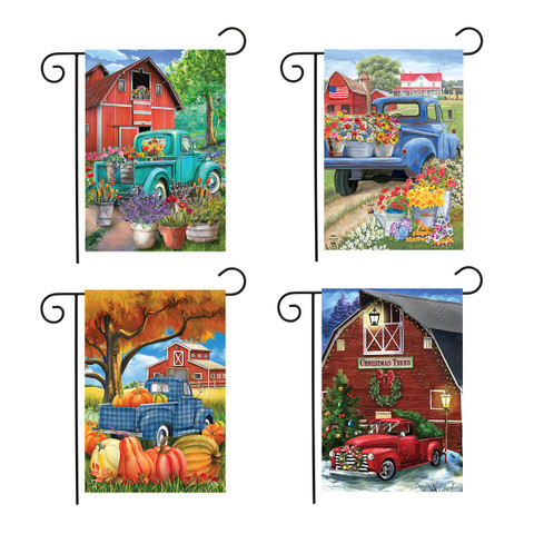 Briarwood Lane Farm Scenes Garden Flag Bundle, set of 4 colorful farm-themed garden flags.