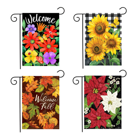 Floral and Leaves Garden Flag Bundle - Set of 4