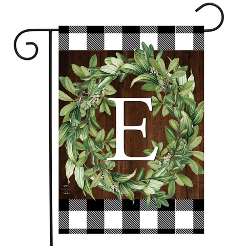 Wreath Monogram E Garden Flag