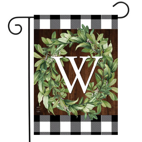 Wreath Monogram W Garden Flag