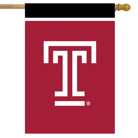 Temple University NCAA Licensed House Flag, red with white TC logo, Briarwood Lane brand house flag.