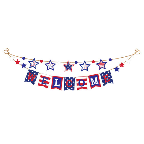 Briarwood Lane patriotic USA string banner with colorful, cheery, printed, decorative flags and stars.