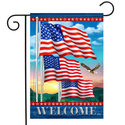 Briarwood Lane Waving American Flags Welcome Garden Flag with red, white, and blue stars and stripes.