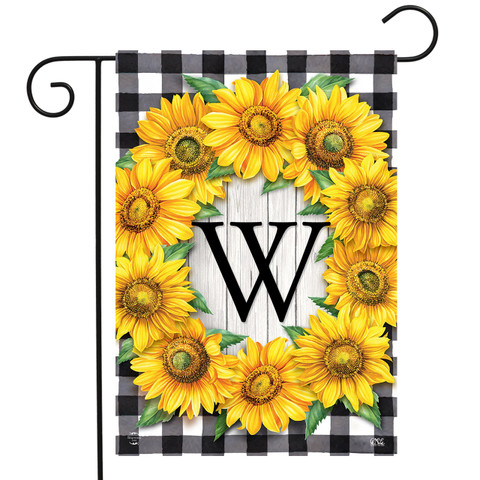 Briarwood Lane Sunflowers Monogram W garden flag, colorful floral printed decorative seasonal display for spring porch.
