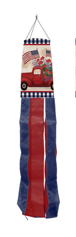 Briarwood Lane Stars and Stripes Truck Patriotic Windsock with red, white, and blue colors.