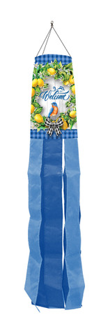Briarwood Lane Lemon Wreath Spring Windsock with colorful plaid, butterflies, and fruit, perfect for spring porch decor.