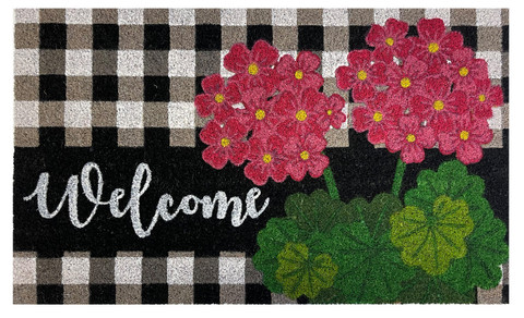 Geraniums Summer Natural Fiber Coir Doormat