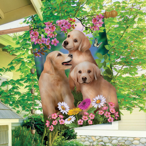 Springtime Pups Floral House Flag - Briarwood Lane
