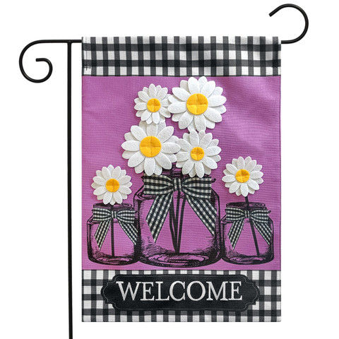 Daisy Jars Spring Burlap Garden Flag