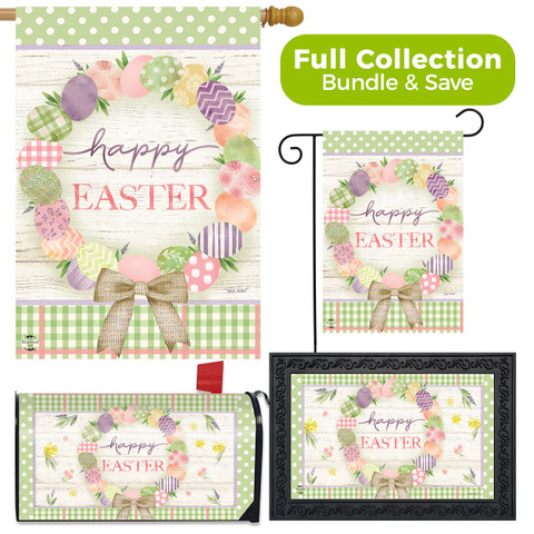 Briarwood Lane Easter Egg Wreath Design Collection garden flag, house flag, and mailbox cover set.